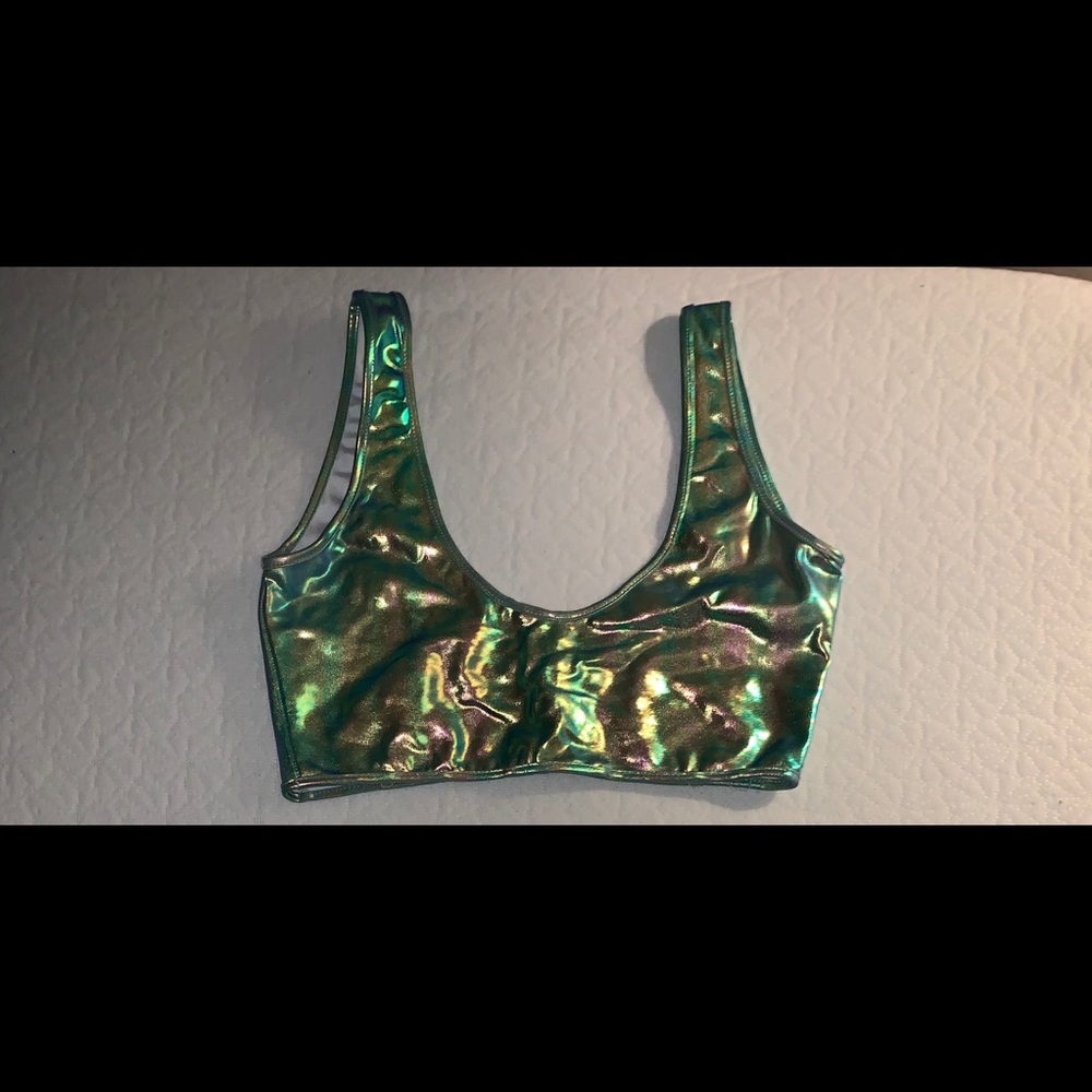Metallic crop & biker shorts set